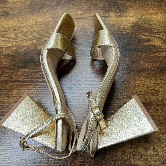 BP Parker Dress Sandals 5.5 Womens Gold Metallic Triangle Heel Ankle Formal New - Picture 6 of 10